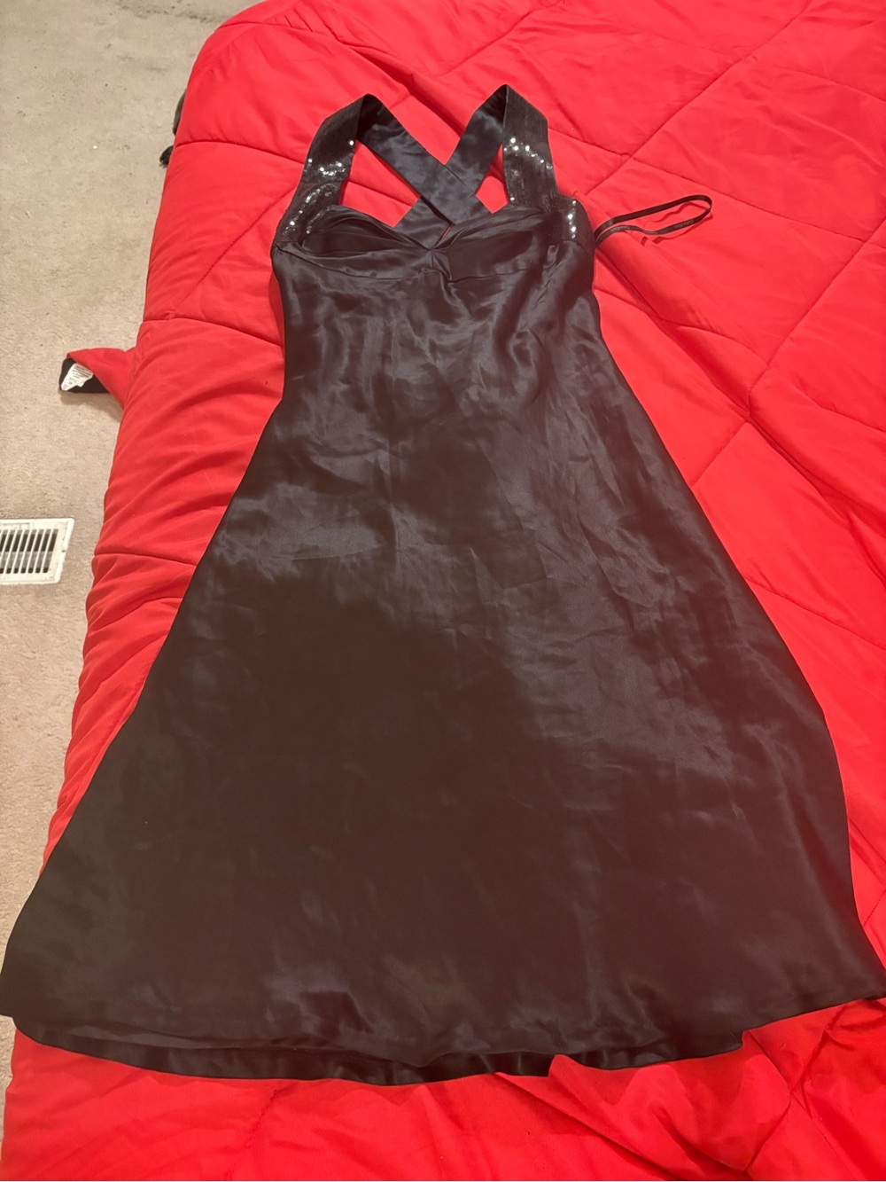 Calvin Klein Black Satin Dress with Sequin Strap Detail